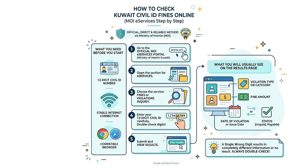 How to Check Kuwait Civil ID Fines Online (MOI eServices Step by Step)